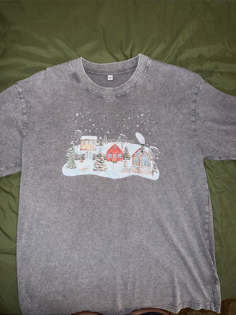 Vintage-Style Gray Holiday Snow Village T-Shirt